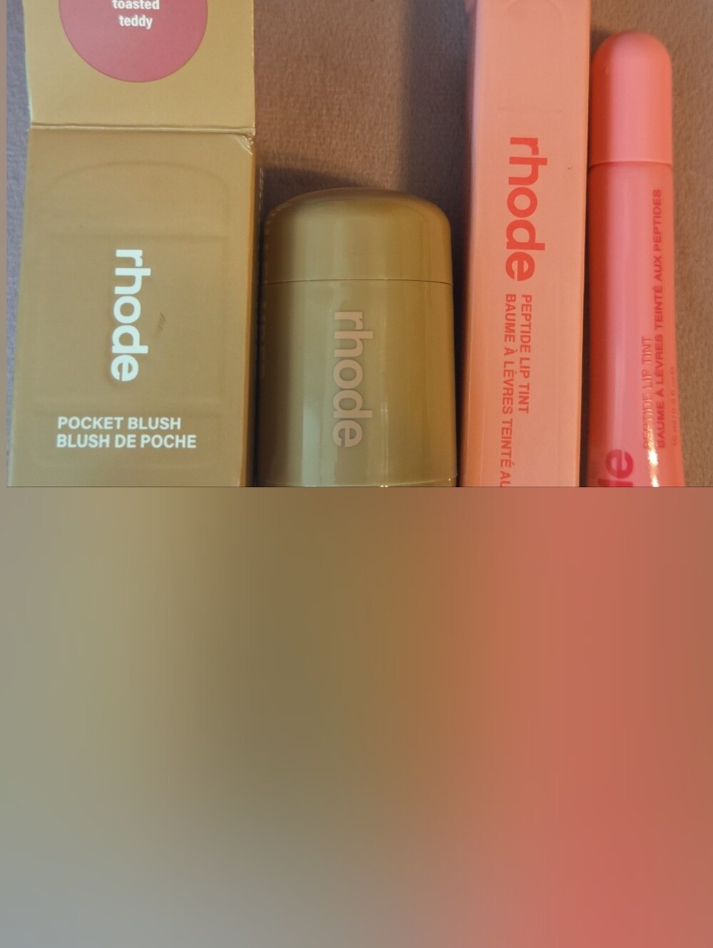 RHODE Cream Blush Stick in Toasted Teddy & Jelly Bean Pink Duo
